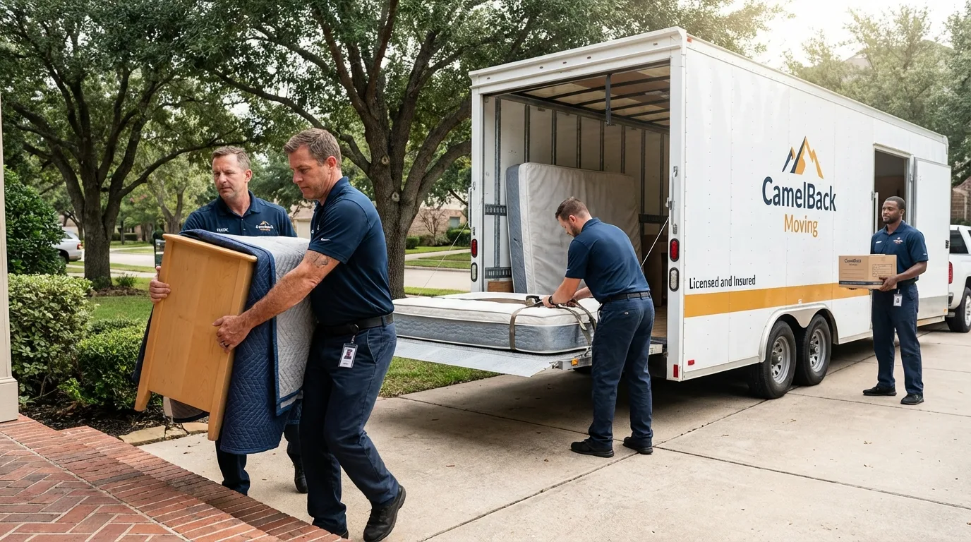 Crew loading residential truck for cross-state move from Limerick, ME