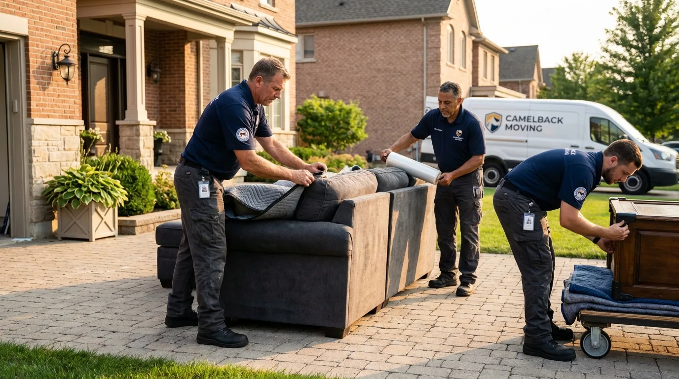 Large estate moving crew wrapping furniture in Limerick, ME
